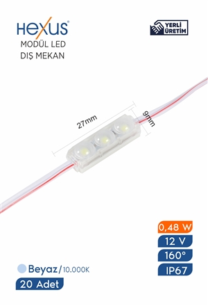 Hexus Mini Module Led 12V 0.48W 10.000K Cool White 160° 9 x 27 mm 5 cm Cable