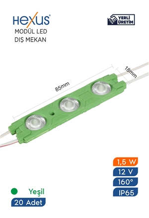 Hexus Injection LED Signage Module 12V CV 1,5W IP65 3led 160D BP Green