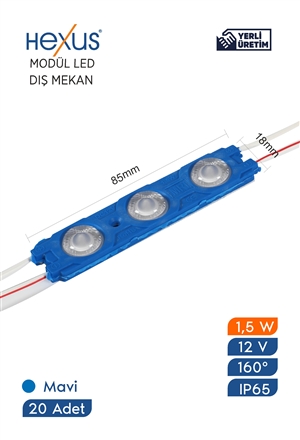 Hexus Injection LED Signage Module 12V CV 1,5W IP65 3led 160D BP Blue