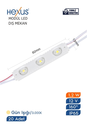 Hexus Super Module led 12V 1.2W 3.000K Warm White 160° 13 x 60 mm 7 cm Cable