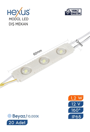 Hexus Super Module led 12V 1.2W 10.000K Cool White 160° 13 x 60 mm 7 cm Cable