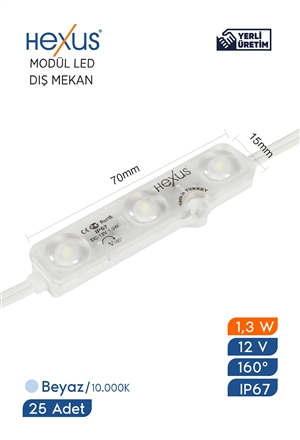 Modül Led Hexus Dış Mekan IP67 12 V 1.3  W/Ad 10.000K Beyaz