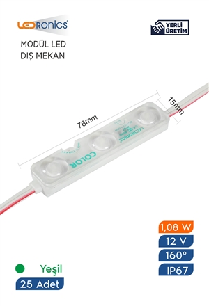 Modül Led Ledronics Dış Mekan IP67 12 V 1.08  W/Ad Yeşil