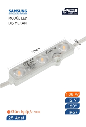 Modül Led Samsung Çipli Dış Mekan IP67 12 V 1.08  W/Ad 2.700K Gün Işığı