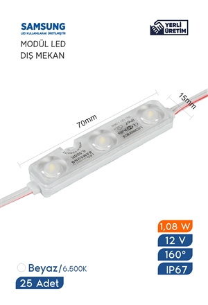 Modül Led Samsung Çipli Dış Mekan IP67 12 V 1.08  W/Ad 6.500K Beyaz