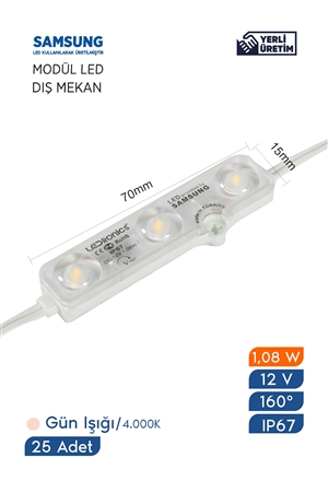 Modül Led Samsung Çipli Dış Mekan IP67 12 V 1.08  W/Ad 4.000K Gün Işığı