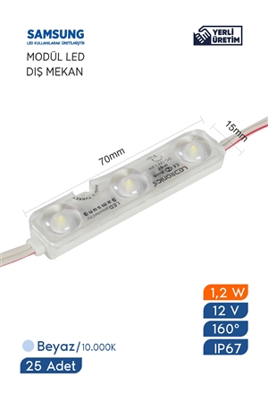 Modül Led Samsung Çipli Dış Mekan IP67 12 V 1.2  W/Ad 10.000K Beyaz