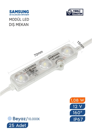 Modül Led Samsung Çipli Dış Mekan IP67 12 V 1.08  W/Ad 10.000K Beyaz