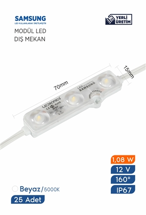 Modül Led Samsung Çipli Vidalı Dış Mekan IP67 12 V 1.08  W/Ad 5.000K Beyaz